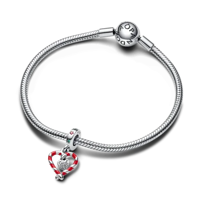 Double Candy Cane Heart Christmas Dangle Charm - Image 4