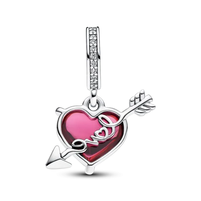 Red Heart & Arrow Murano Glass Dangle Charm - Image 5