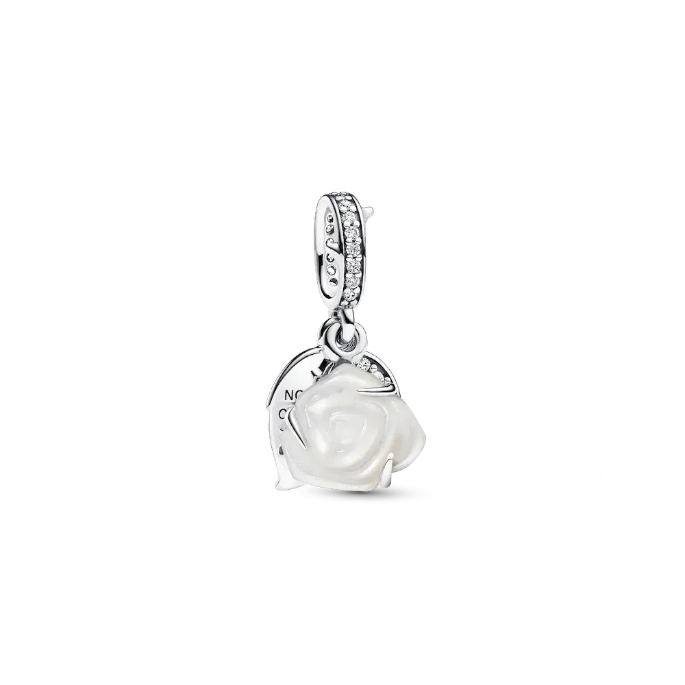 White Rose in Bloom Double Dangle Charm