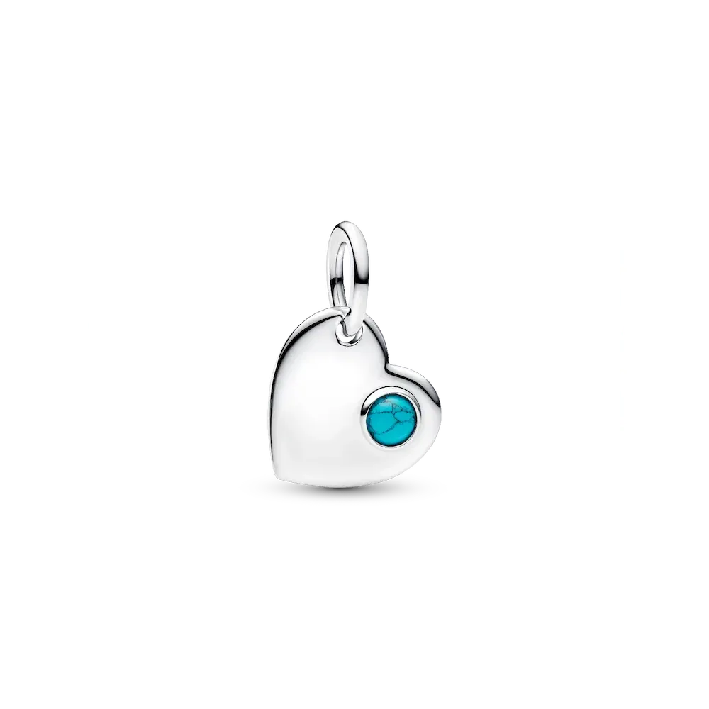 December Turquoise Blue Stone Heart Dangle Charm