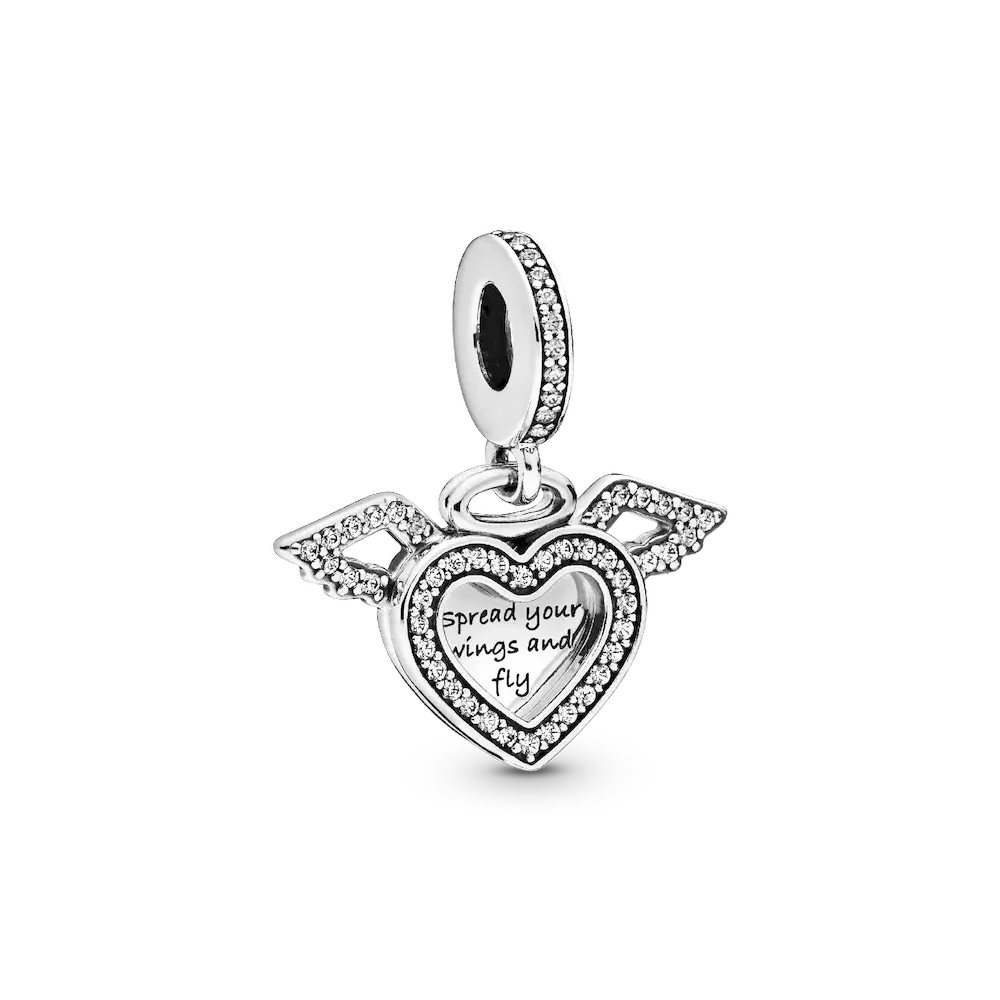 Heart and Angel Wings Dangle Charm