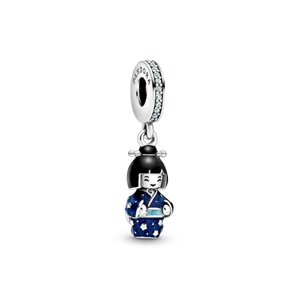 Japanese Doll in Blue Kimono Dangle Charm