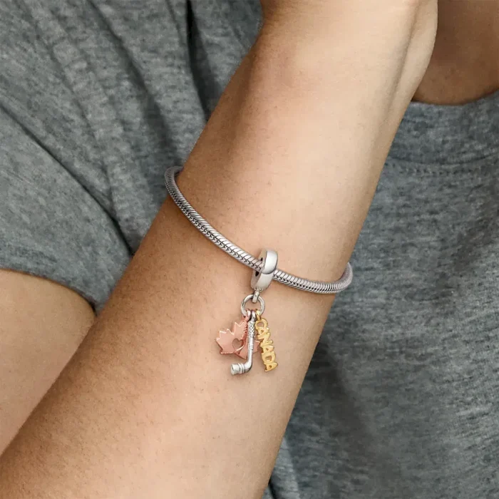 Canada, Maple Leaf & Hockey Stick Dangle Charm - Image 2