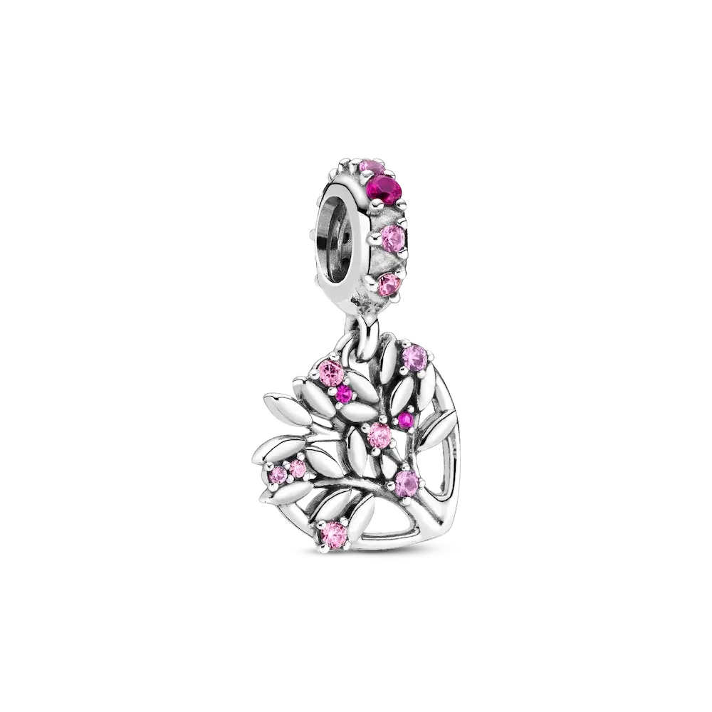 Pink Heart Family Tree Dangle Charm