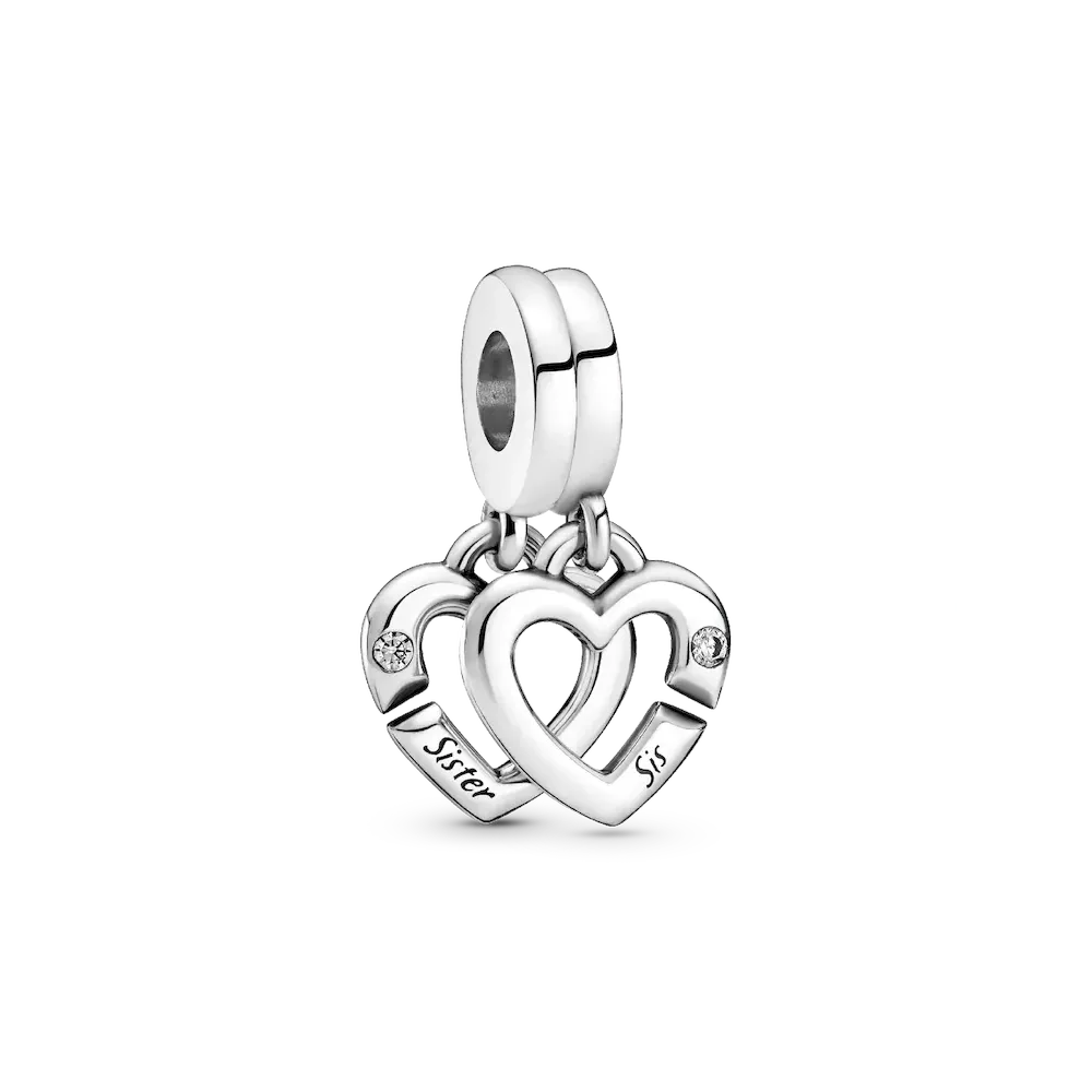 Linked Sister Hearts Split Dangle Charm