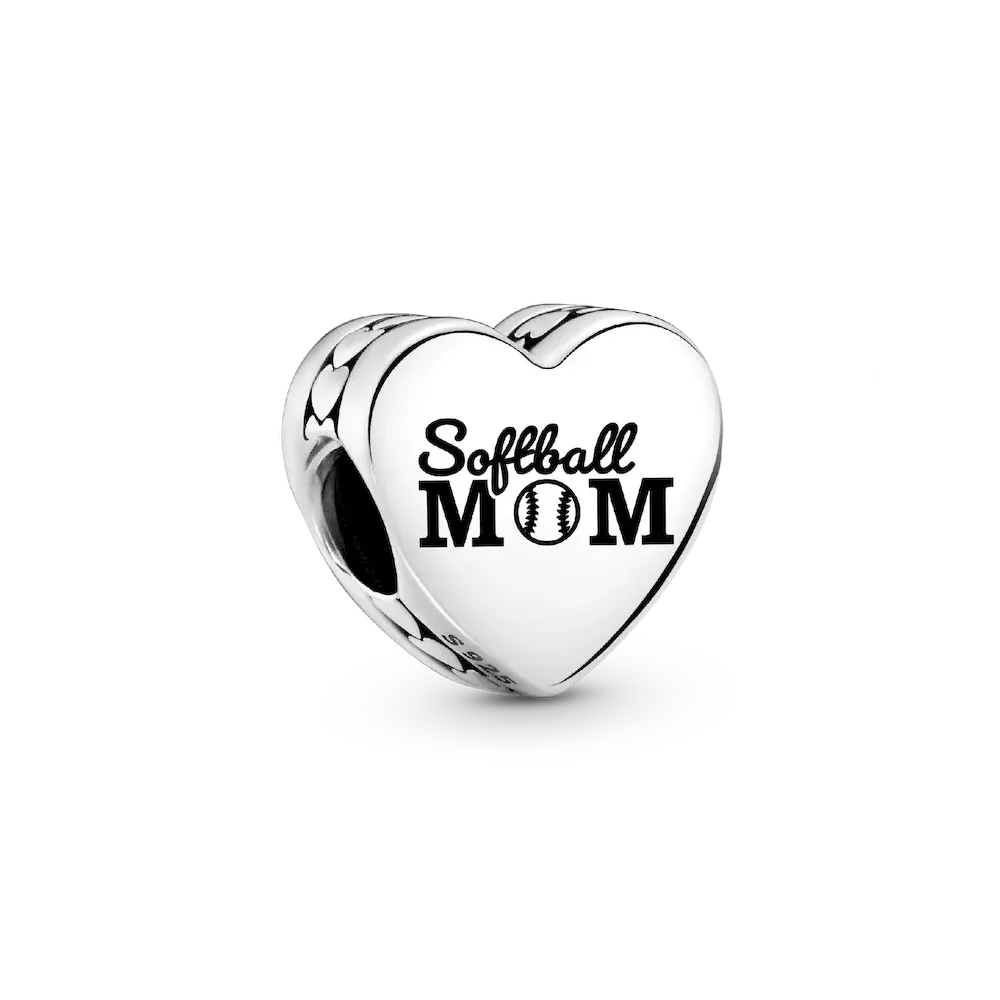 Softball Mom Heart Charm