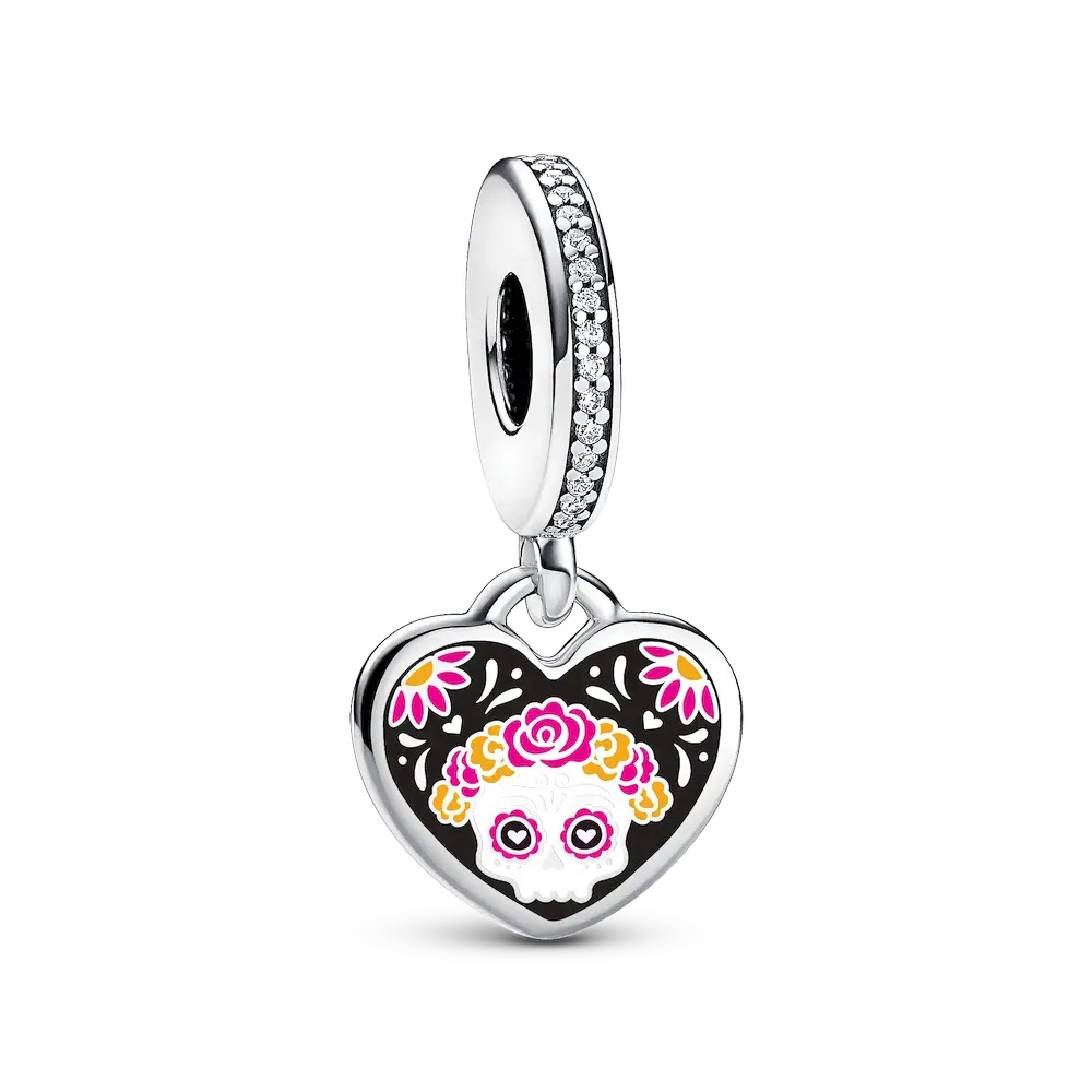 Day of the Dead Sugar Skull Heart Dangle Charm