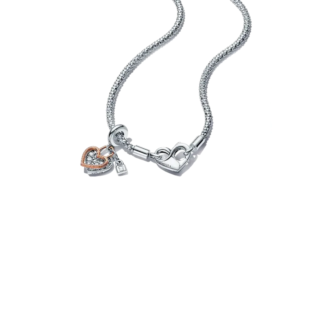 Pandora Moments Studded Chain Necklace and Heart Dangle Set