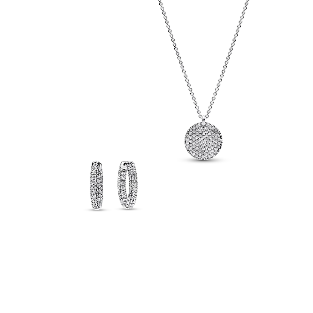 Pavé Round Necklace and Hoop Earrings Set