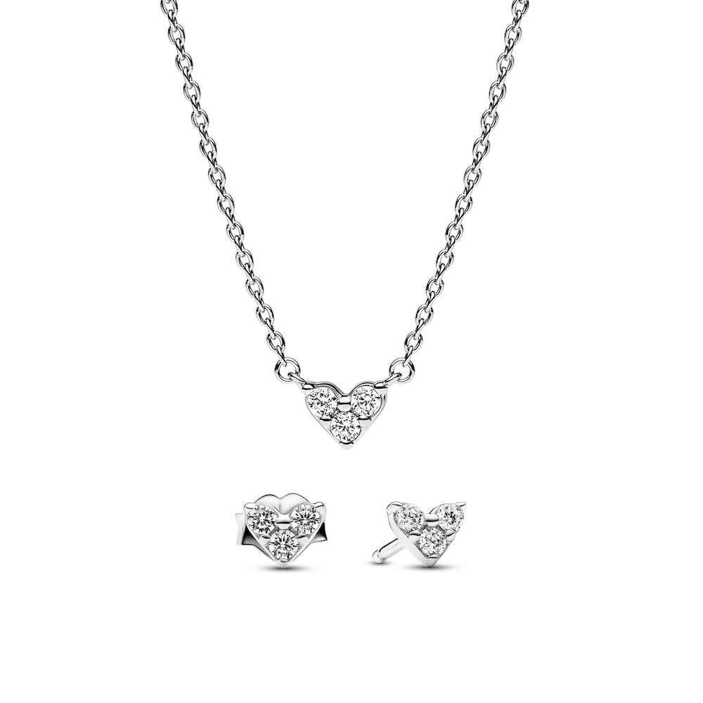 Triple Stone Heart Necklace and Earrings Set