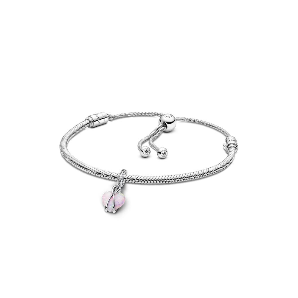 Mom Opalescent Heart Dangle Charm Bracelet Set