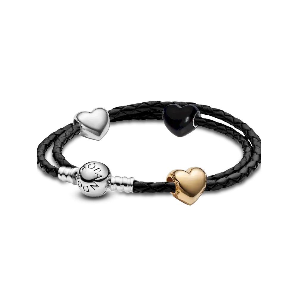 Metallic Puffy Heart Charm Bracelet Set