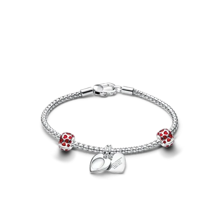 Engravable Double Heart Charm Bracelet Set - Image 20