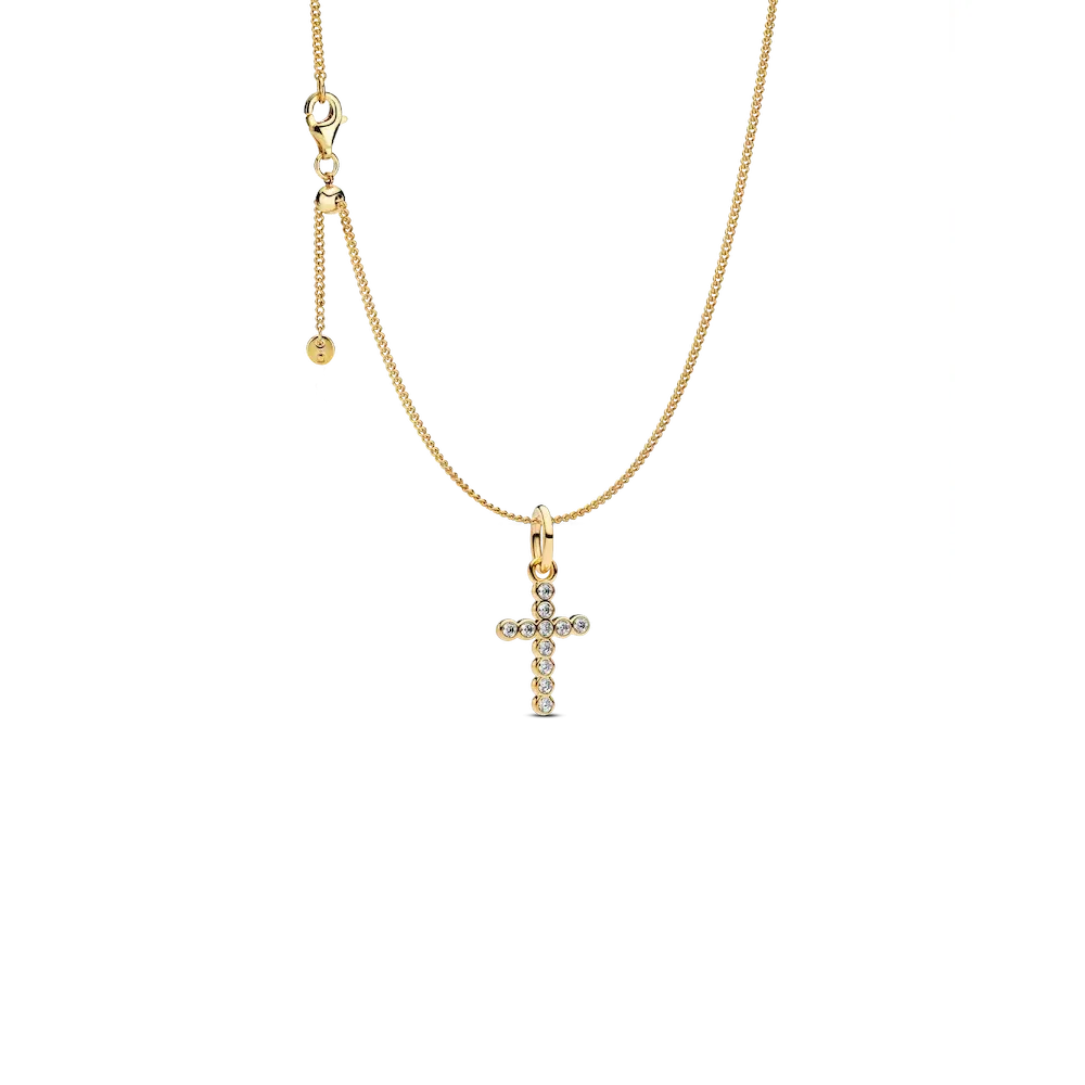 Sparkling Round Bezel Cross Pendant Necklace