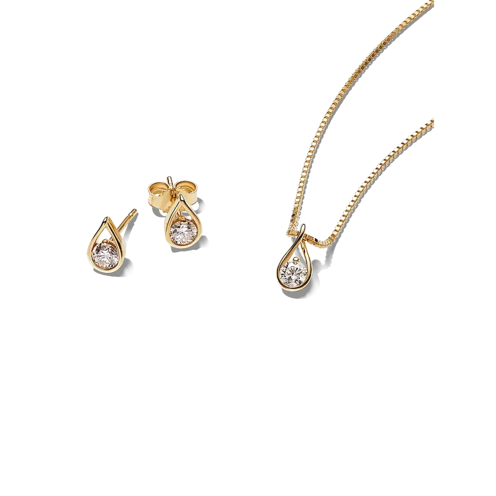 NAMPSDXP08.webp Pandora Infinite Lab-grown Diamond Necklace and Earrings Set 0.75 carat tw 14k Gold - Image 1