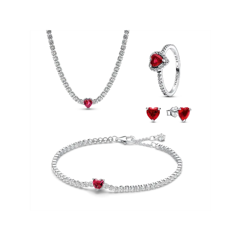 Red Sparkling Heart Tennis Jewelry Set
