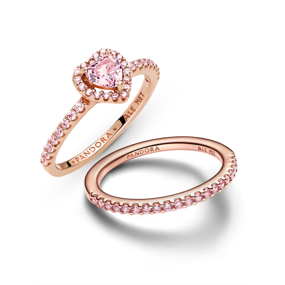 Pink Sparkling Elevated Heart Ring Set