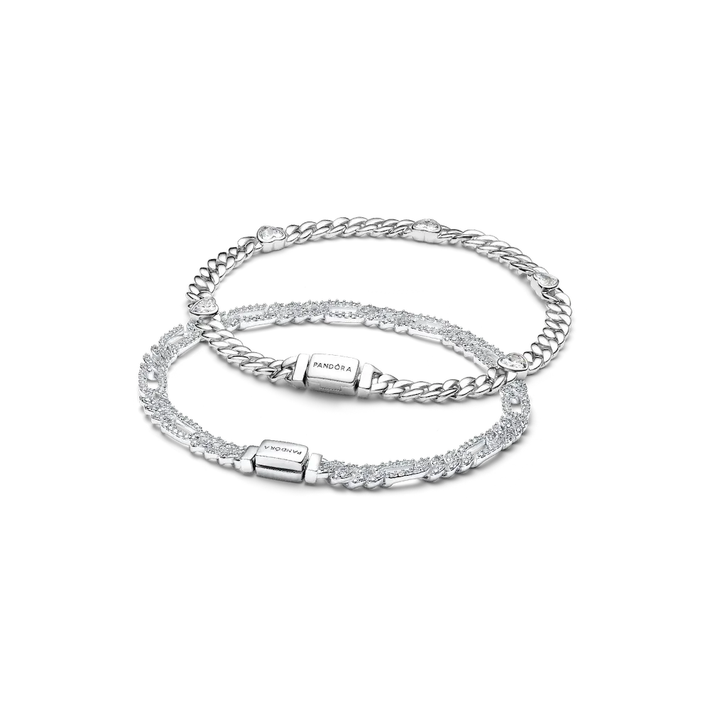 PSG2545_RGB.webp His and Hers Cuban Chain Heart and Oval Bracelet Set - Image 1