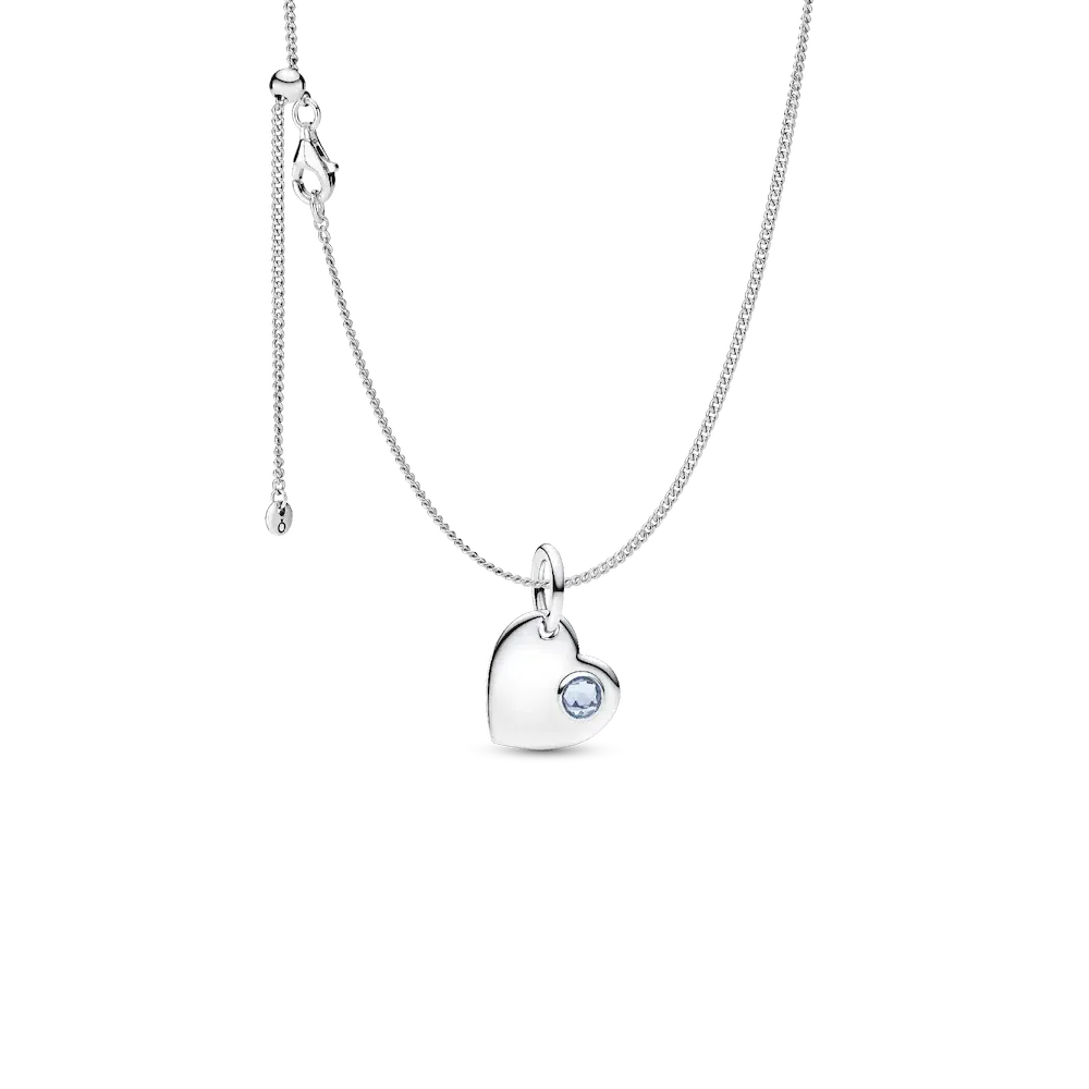 March Birthstone Heart Pendant Necklace