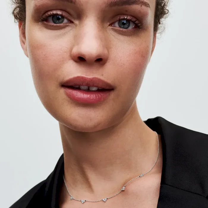 Triple Stone Heart Station Necklace and Earring Set - Image 5