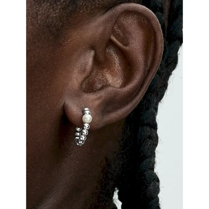 Treated Freshwater Cultured Pearl & Beads Hoop Earrings - Image 2