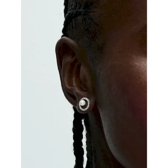 Treated Freshwater Cultured Pearl & Pavé Halo Stud Earrings - Image 2