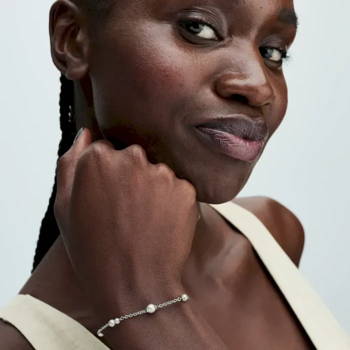 Treated Freshwater Cultured Pearl Station Chain Bracelet - Image 4