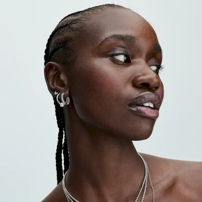 Treated Freshwater Cultured Pearl & Pavé Hoop Earrings - Image 2