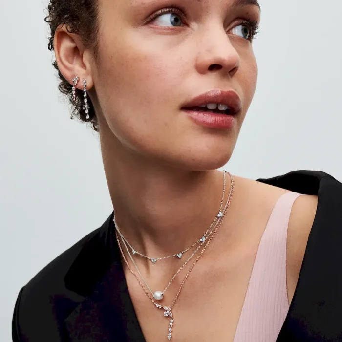 Triple Stone Heart Station Necklace and Earring Set - Image 6