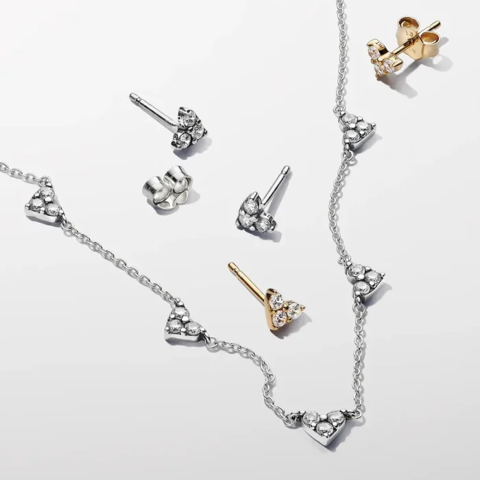 Triple Stone Heart Station Necklace and Earring Set - Image 8