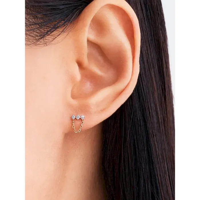 Pandora Era Lab-Grown Diamond Trio Chain Stud Earrings - Image 2