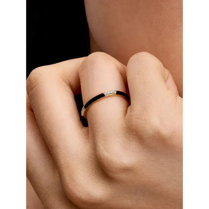 Black Enamel & Stones Ring - Image 2