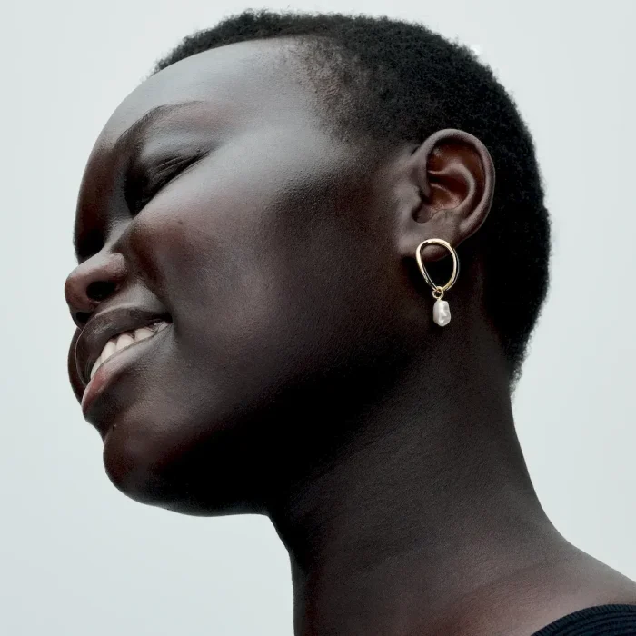 Organically Shaped Circle & Baroque Treated Freshwater Cultured Pearl Earrings - Image 4