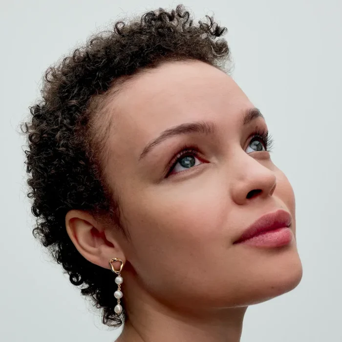 Organically Shaped Circle & Baroque Treated Freshwater Cultured Pearls Drop Earrings - Image 3