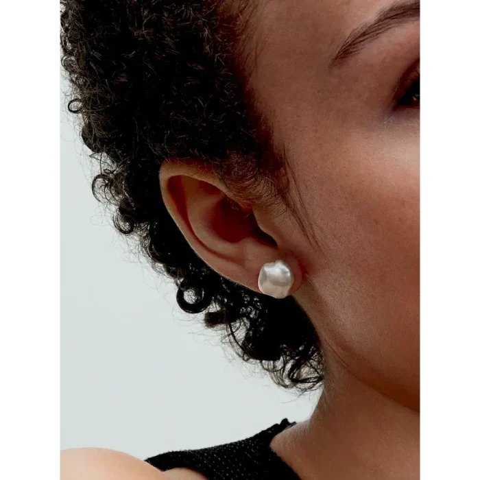 Baroque Treated Freshwater Cultured Pearl Stud Earrings - Image 2