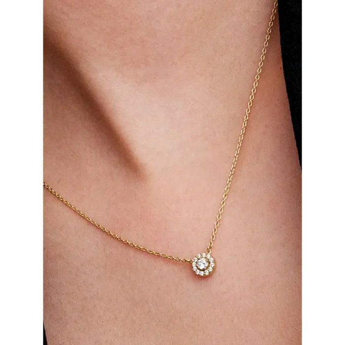 Round Pavé Halo Pendant Necklace - Image 2