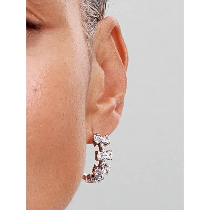 Sparkling Bow Row Hoop Earrings - Image 2