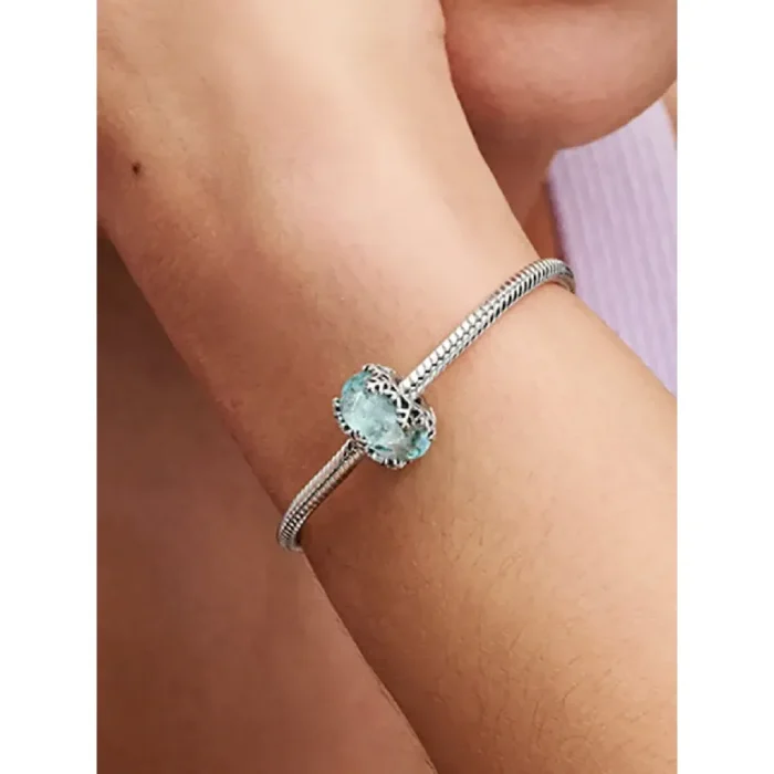 Winter Blue Snowflake Murano Charm - Image 2