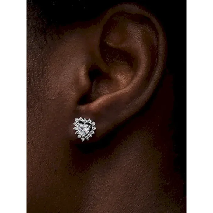 Sparkling Heart Halo Stud Earrings - Image 2