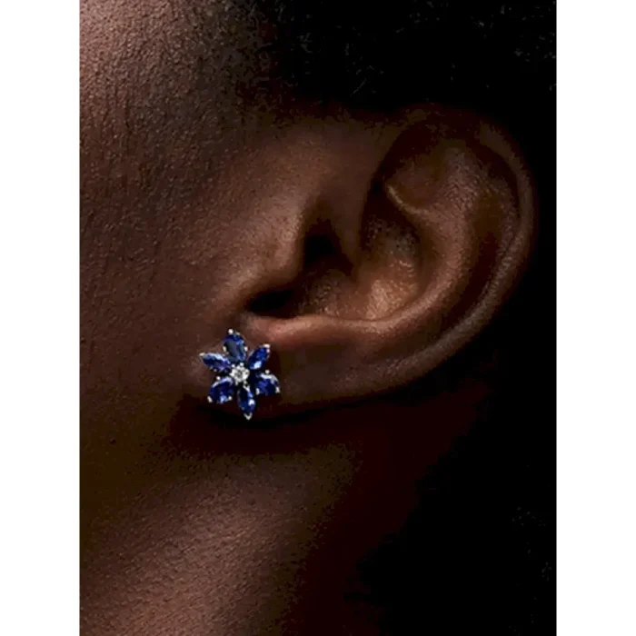Sparkling Blue Herbarium Cluster Stud Earrings - Image 2