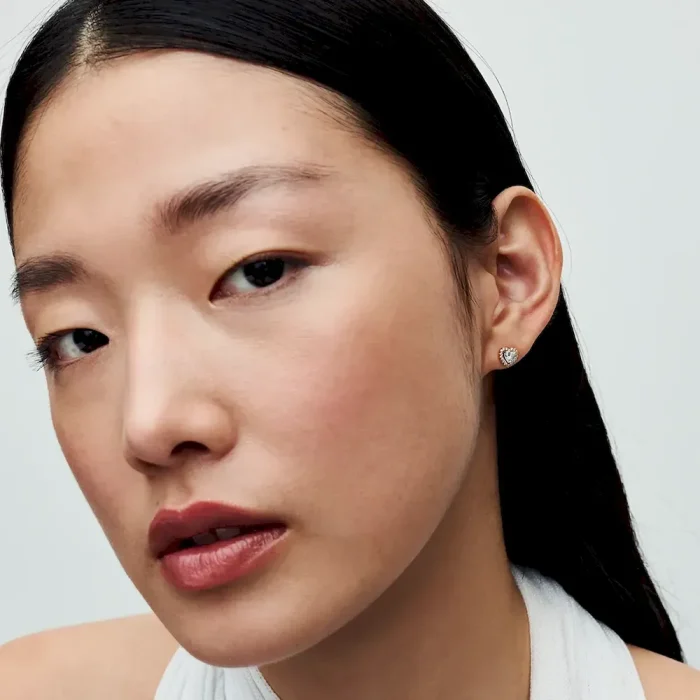 Sparkling Elevated Heart Stud Earrings - Image 4